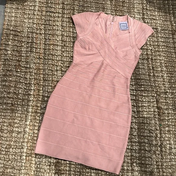 Herve Leger Raquel Blush Light Pink Bandage Dress Size Small
